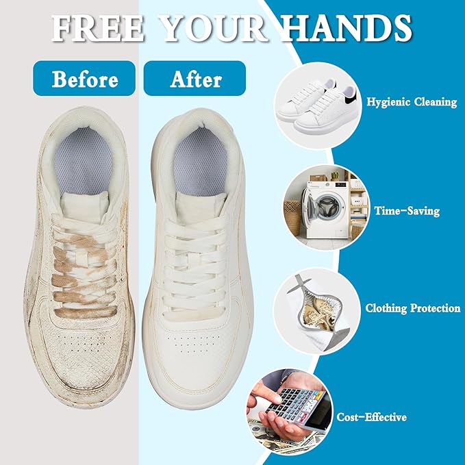 Shoe Washing Bag, Laundry Shoe Bag, Reusable Shoe Washing Bag, 360 ° Deep Cleaning,Suitable for All Shoe Types, With Self-Locking Zipper, 2-pack (White)
