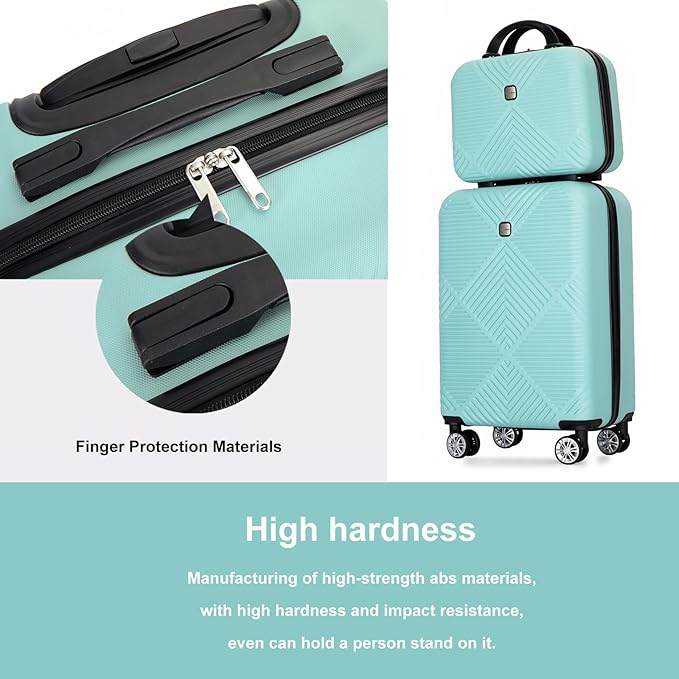Luggage 4 Piece Set, Hardshell ABS Suitcase Set with Double Spinner Wheels, Lightweight Durable Large Luggage set, Carry On and Checked Travel Luggage, Light Blue