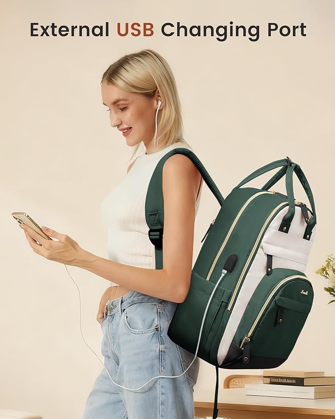 LOVEVOOK Laptop Backpack for Women, Fits 15.6 Inch Laptop Bag, Fashion Travel Work Anti-theft Bag, Business Computer Waterproof Backpack Purse, Beige-Green-Black