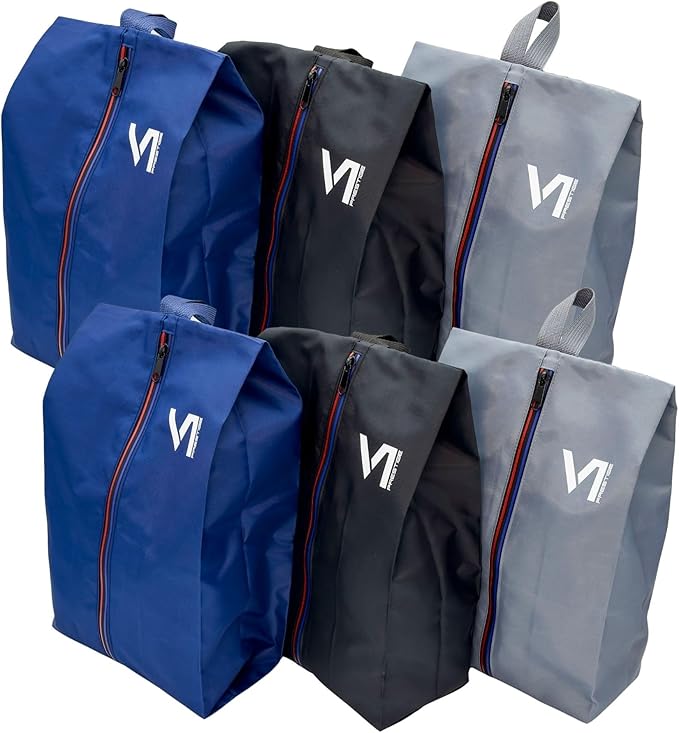 Shoe Bags for Travel with Waterproof Zipper-Durable Polyester Material Shoe Pouch - Large Size Gym Cleat Bag Smell Dust Proof Unisex/Lightweight 6-pack Set
