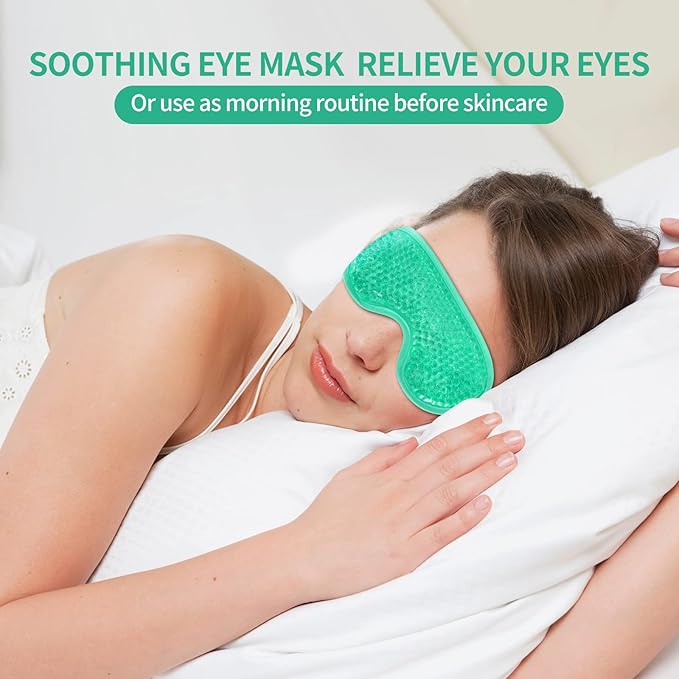2PCS Gel Eye Mask Reusable Cold Therapy Gel Bead Eye Mask for Puffiness/Dark Circles/Eye Bags/Dry Eyes/Headaches/Migraines/Stress Relief(Green)
