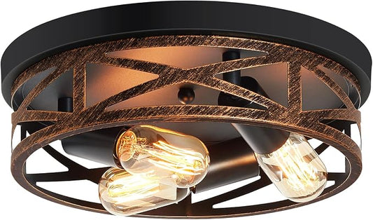 ZHU YAN Farmhouse Ceiling Light,Hallway Light Fixtures Ceiling,Rustic Metal Black 3-Light Flush Mount Light Fixture for Farmhouse,Kitchen,Entryway,Hall (1 Pack)