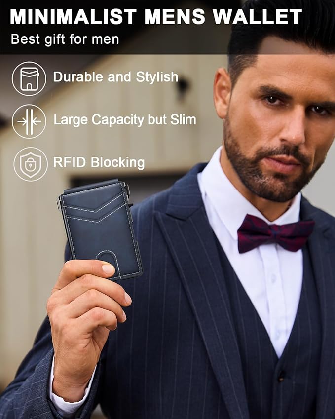 ZALVEX Wallet for Men, Mens Minimalist Wallet 9-13 Cards, Slim Compact Wallet with Money Clip & ID Window, RFID Blocking Smart Pop Up Card Wallet, Metal Aluminum Credit Card Holder Bifold Wallet