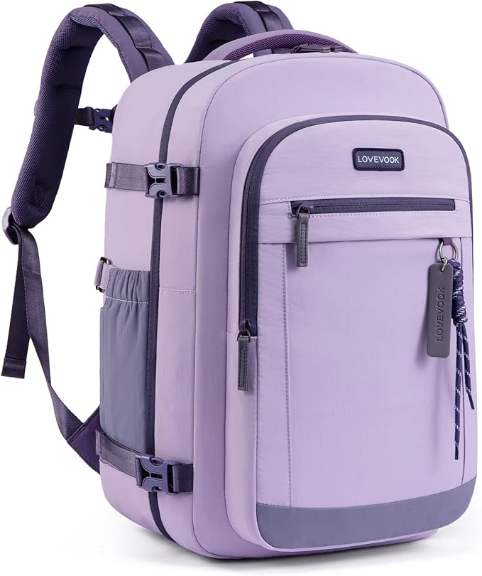 LOVEVOOK 40L Travel Backpack for Women, Airline Approved Carry On Luggage, TSA Personal Item Bag fits 15.6 Inch Laptop, Waterproof Weekender Overnight Suitcase for Work, Purple