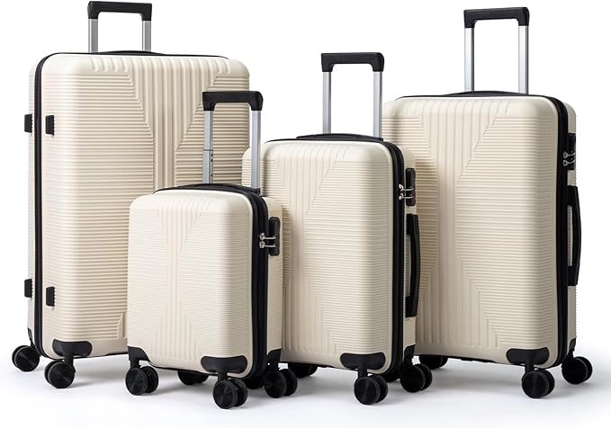Karl home Luggage Sets 4 Piece, PP Hard Case Suitcase Set with Built-in Lock Spinner Wheels, Lightweight Durable Carry on Luggage for Business Travel - White (16/20/24/28")