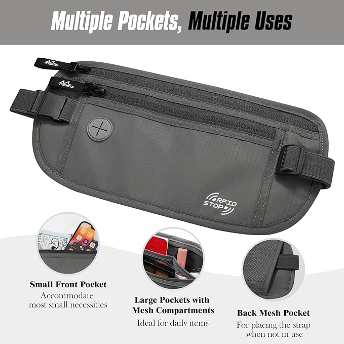 MoKo Secure Travel Money Belt, Undercover Hidden RFID Blocking Travel Wallet, Anti-Theft Passport Wallets for Men Women