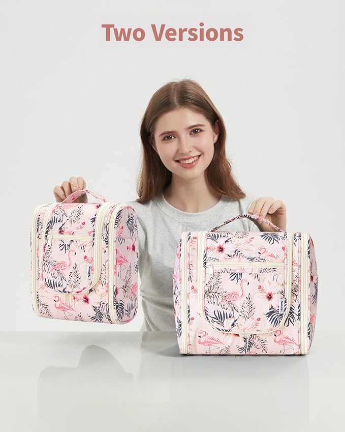 Narwey Small Hanging Toiletry Bag Women Travel Makeup Bag Organizer Toiletries Bag for Travel Size Essentials Accessories Cosmetics(Medium, Beige Bird)