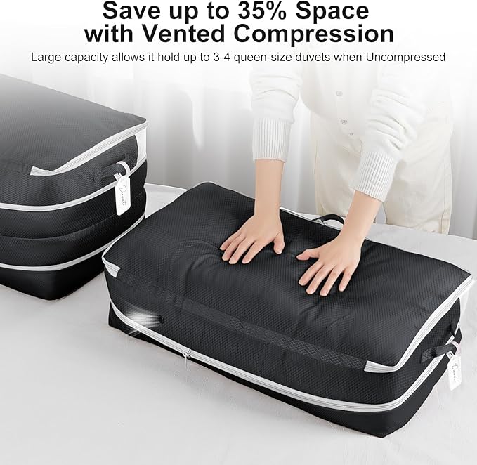 Comforter Storage Bag - Large Capacity Bedding Storage Bags Ultra Space Saving Self Compression Organizer, Washable Compression Bags for Storage Comforter Blanket Duvet Pillow, 6-Pack, Black