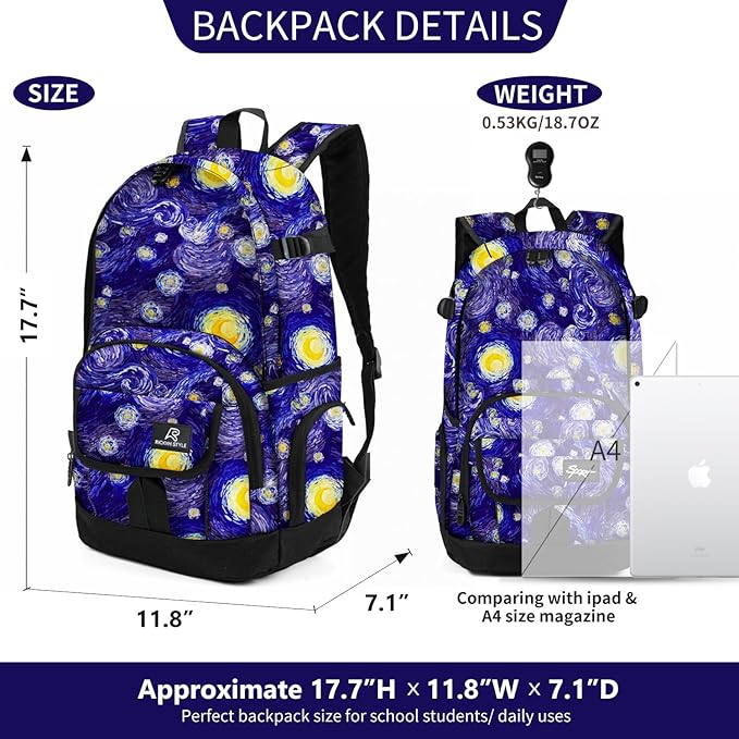 rickyh style School Backpack Travel Bag for Men & Women Lightweight College Back Pack with Laptop Compartmen
