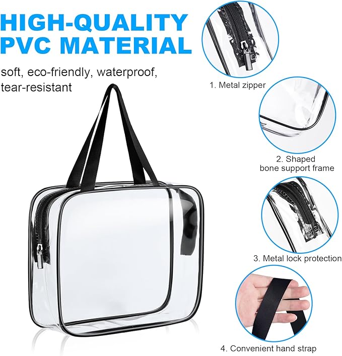 Clear Travel Bags for Toiletries, PVC Waterproof Toiletry Bags, TSA Approved, 2 Pack Unisex Adult Cosmetic Bag