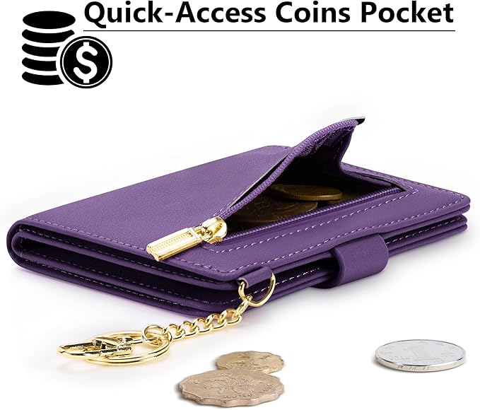 Airkit Small Wallets Woman RFID Blocking Leather Credit Card Holder - with ID Window - Card Wallets for Women - with Zipper Coin Purse - Keychain Wallet