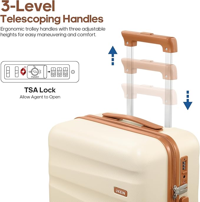 UKEIN Luggage Set with Backpack,Polycarbonate Carry On Luggage Airline Approved with Spinner Wheels, Hardshell Travel Suitcase with TSA Lock,Suitcase Set 3 Piece