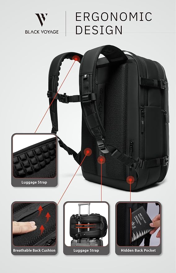 BlackVoyage Vortex Vacuum Seal Travel Backpack 60L Expandable Air Compression System Water Resistant TSA Lock Carry-On Suitcase Luggage Gray AERO - No Vacuum Pump