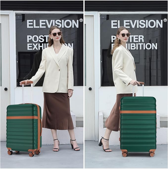 Kono Medium Sized Checked Luggage, 24 Inch Expandable with Spinner Wheels, TSA Lock, ABS + PC Lightweight Travel Suitcase with Larger Capacity and Lighter Weight, Green