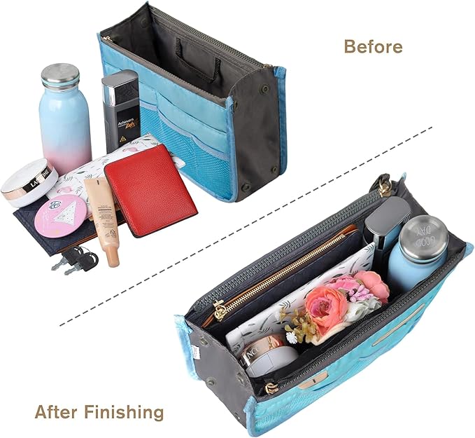 Vercord Purse Organizer Insert for Handbags Bag Organizers Inside Tote Pocketbook Women Nurse Nylon 13 Pockets Blue Medium