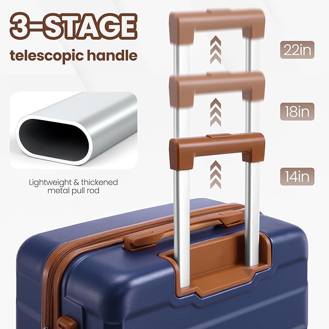 Hoteel Luggage Sets 5 Piece, 4-Year Warranty, Carry-On Luggage with Dual-Spinner Wheels, ABS Hard Shell Suitcase with TSA Locks, Lightweight Luggages for Travel, Dark Blue(20IN/24IN/28IN/DB/TB)