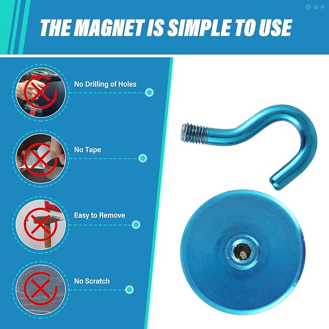 Neosmuk Magnetic Hooks Heavy Duty,Strong Magnet with Hook for Fridge, Super Neodymium Extra Strength Industrial Hooks for Hanging, Magnetic Hanger for Toolbox, Cruise, Grill(RoyalBlue,6Pack)