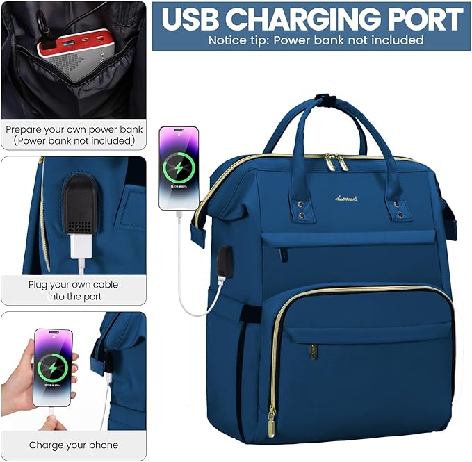 LOVEVOOK Laptop Backpack for Women,15.6 Inch Professional Womens Travel Backpack Purse Computer Laptop Bag Nurse Teacher Backpack,Waterproof College Work Bag Carry on Backpack with USB Port,Royal Blue