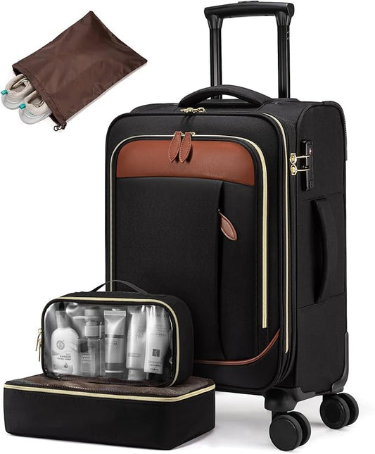 LOVEVOOK 4 Pcs Carry On Luggage 22x14x9 Airline Approved 20 Inch Underseat Carry on Suitcase for Women Men Softside Travel Luggage with Spinner Wheels and TSA Lock