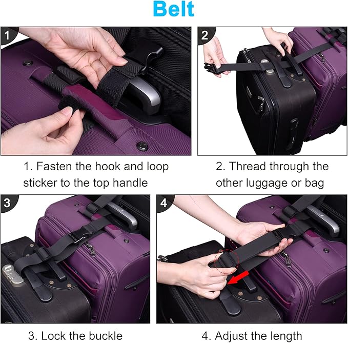 Wisdompro 2 Pcs Add a Bag Luggage Strap, Heavy Duty Adjustable Suitcase Belt Travel Attachment Travel Accessories for Connecting Your Luggage Together - Black (T-Type and Normal)