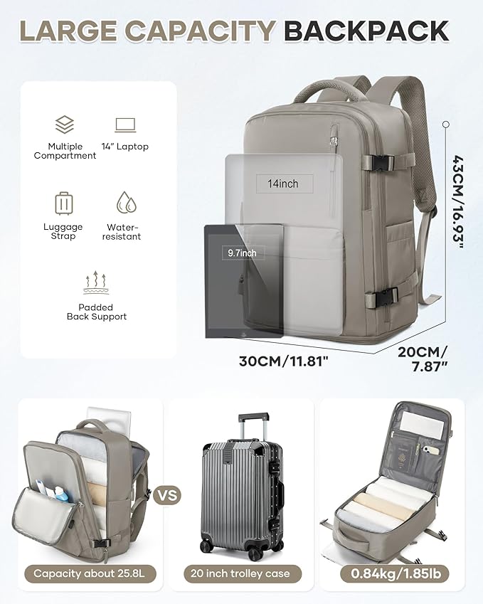 WONHOX Large Travel Backpack Carry on Flight Approved Laptop Work Business Backpack for Women Men Mochila de Viaje