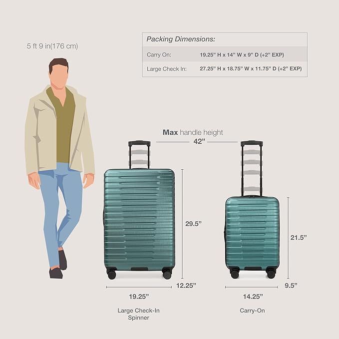 U.S. Traveler Boren Expandable Hardside Rugged Travel Luggage with 8 Spinner Wheels, Teal, 2-Piece Set