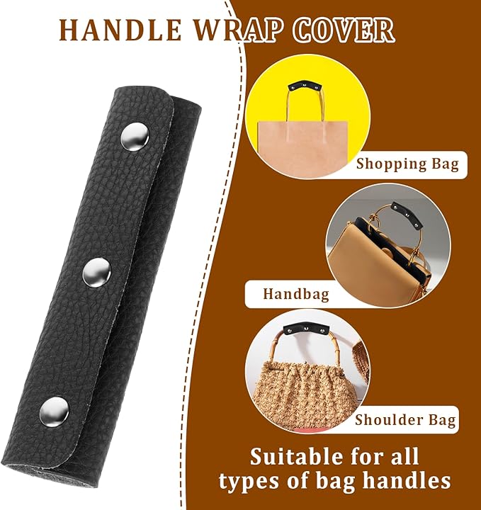 2 Pieces Leather Luggage Handle Wraps Covers PU Handbag Grip Cover Protector Soft Purse Strap Cover Pad with Brass Clasps for Wallet Tote Bag Suitcase Travel Bag, Black