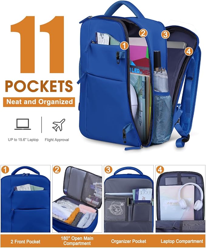 Capolo Travel Backpack for Women Men Waterproof Laptop Backpack Airlines Approved Personal Item Backpack Bag Computer Bookbag for Business, Work, Traveling Fits 15.6 Inch Laptop(Royal Blue)