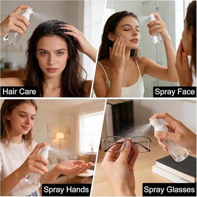 2 Pack Spray Bottles 2oz/60ml, Leak Proof Fine Mist Small Empty Spray Bottles, Portable Refillable Plastic Travel Bottle for Hair Spray Toners Facial Moisturizing