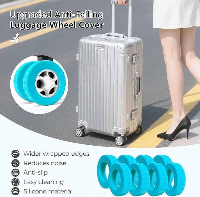 Luggage Wheel Covers, Luggage Wheel Protector Covers for 2-2.4 inches Wheels Suitcases，Anti-Scratch & Noise Reduction Design, Silicone MaterialDurable Travel Case Accessories (8, Green)