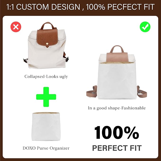 Doxo Upgraded Backpack Organzier Insert Compatible with Longchamp Le Pliage Backpack and More, Ultra-light Waterproof DupontPaper Bag Organizer (White)