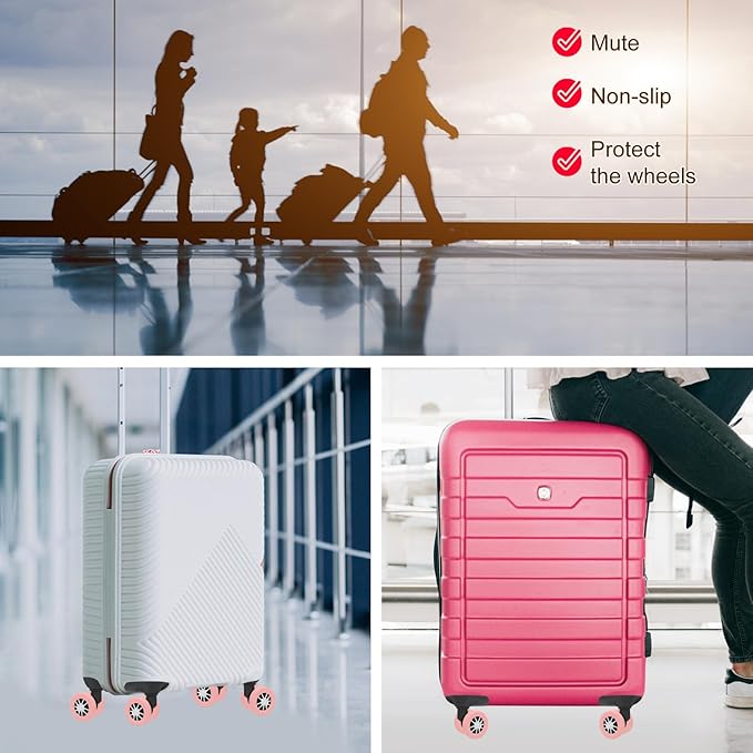 Pink Silicone Luggage Wheel Covers, 8 Pack, Noise Reducing, Wear-Resistant, Compatible with Most Standard Luggage Models, 2 Inch Wheel Size