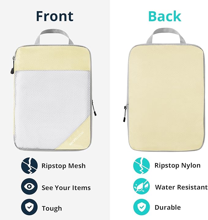 Compression Packing Cubes 6 Set, Compressible Space-Saving Packing Cubes for Travel - Compression Bags, Luggage Organizer, Travel Essentials for Women, Light Yellow