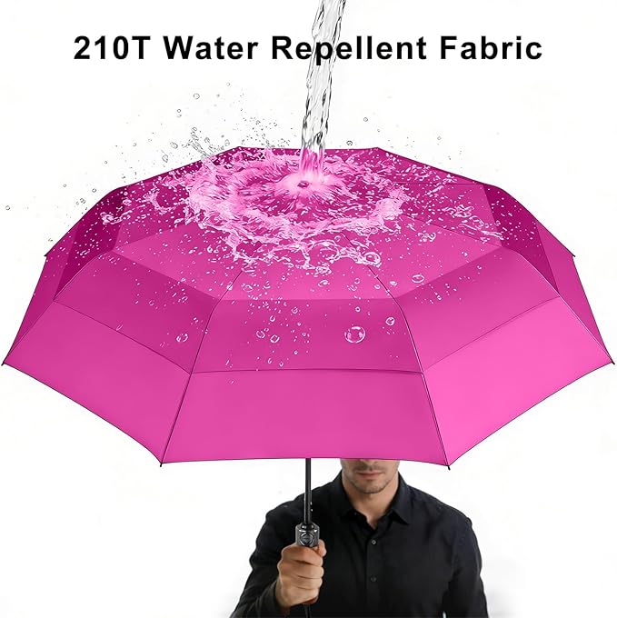 Lejorain Large Folding Golf Umbrella - Compact Mens Umbrellas Travel Rain and Windproof 54inch Collapsible Automatic Open Close Umbrella 210T Teflon Vented Double Canopy