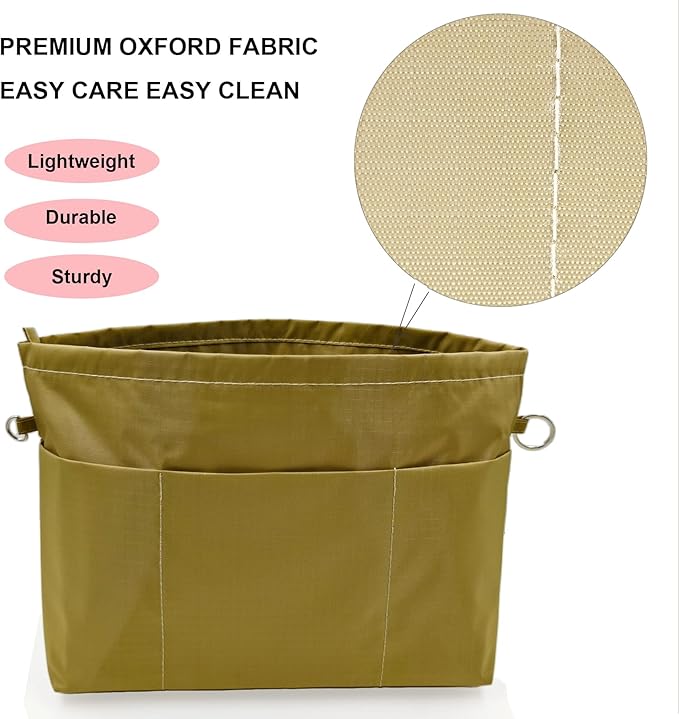Time Wing Handbag Tote Purse Organizer Insert Bag Liner Shaper Pocketbook Divider Zipper 11 Pockets Compartments X Large Khaki Green
