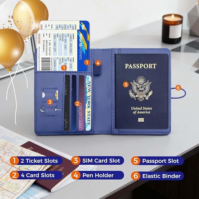 Melsbrinna Premium Leather Passport Holder Covers Case, Waterproof Rfid Blocking Travel Wallet Passport Holder with Pen Holder, Cute Passport Book for Women/Men
