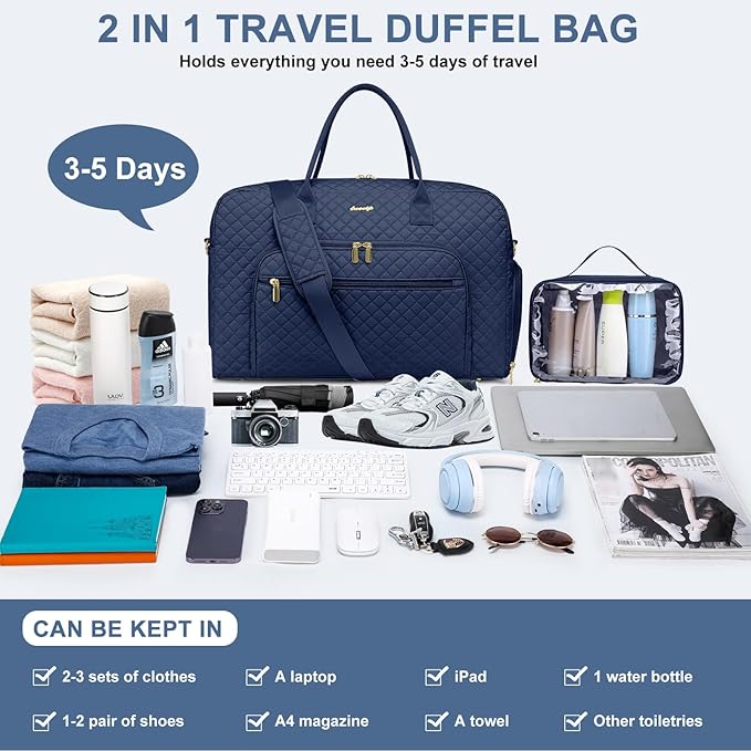 Travel Duffle Weekender Bags for Women - Weekend Bag Women with Shoe Compartment Carry On Overnight Bag with Toiletry Bag Duffel Bags Wet Pocket for Gym Hospital Bags for Labor and Delivery