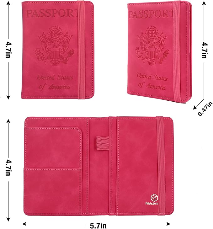Melsbrinna Premium Leather Passport Holder Covers Case, Waterproof Rfid Blocking Travel Wallet Passport Holder with Pen Holder, Cute Passport Book for Women/Men