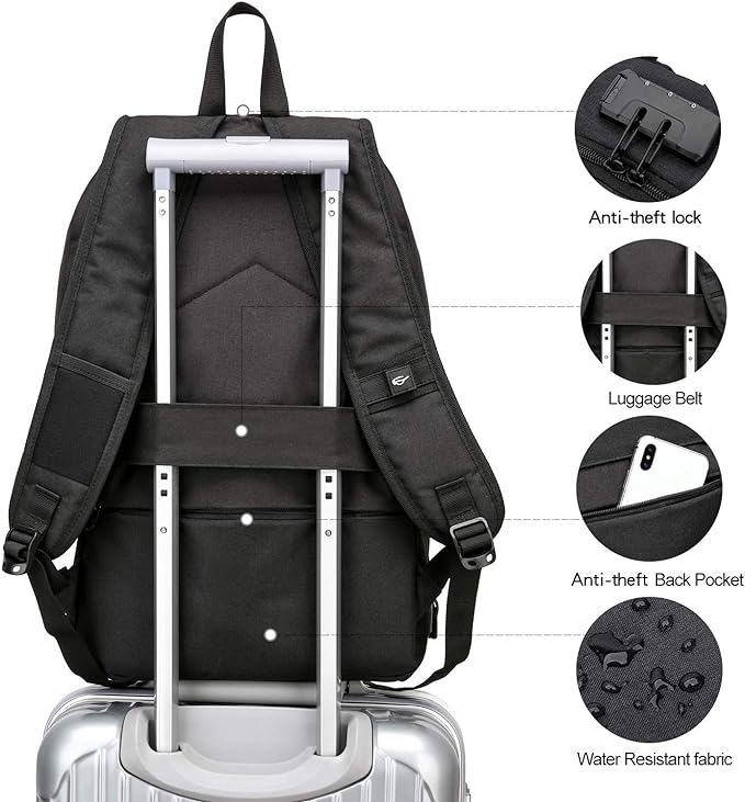 WENIG Anti-Theft Travel Laptop Backpack with USB Charging Port Lock,Water Resistant Slim Work Computer Bag for Men College Bookbags Fits 15.6 Inch Laptop