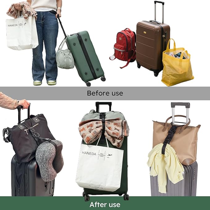 2-in-1 Luggage Straps for Suitcase with Jacket Gripper, Elastic Bungee Straps for Securing & Stacking, Easy to Carry Your Extra Bags, Connect Two Suitcases for Travel & Outdoor Use, Black