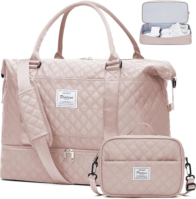 Weekender Bags for Women, Carry on Overnight Weekend Travel Duffel Bag with Shoes Compartment &Toiletry Bag, Personal Item Bag for Travel Business Trips Sport Hospital