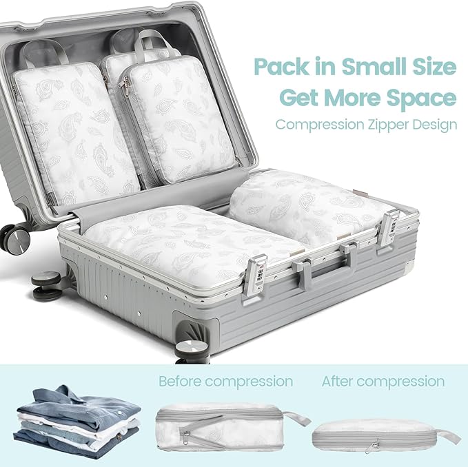 Cambond Compression Packing Cubes for Travel - Lightweight Expandable Travel Bags Luggage Organizers Travel Essentials Compression Cubes for Travel Space Saver for Carry on Suitcases Organizer