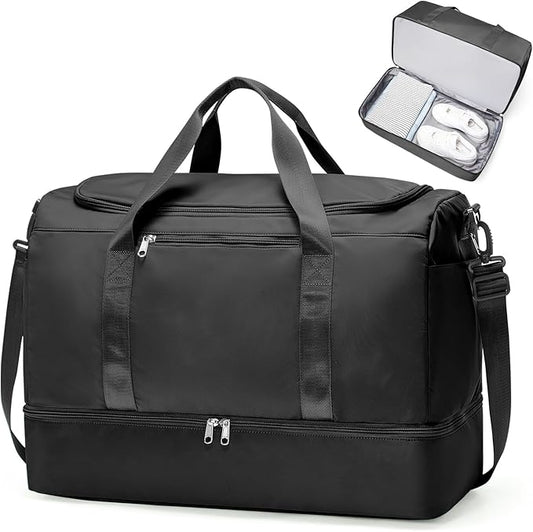 Large Travel Duffle Bag,Carry on Overnight Weekend Bag with Shoes Compartment,Weekender Bags for Women for Travel Business Trips Sport Hospital,Black