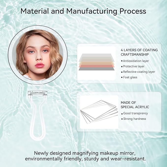 B Beauty Planet 20X Magnifying Home Mirror, Round 5'' Handle for Travel, Double-Sided 1X/20X, Foldable Makeup Mirror, Tabletop Mount