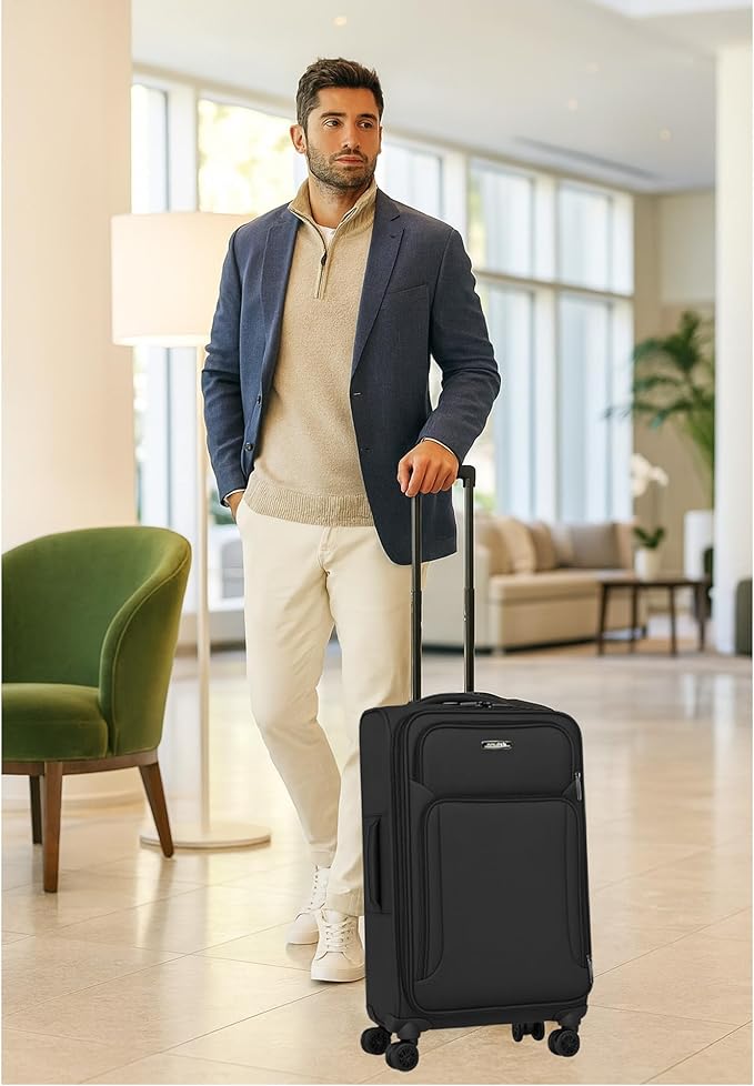 World Traveler Dejuno Jasper 20-Inch Carry-On Lightweight Expandable Spinner Luggage - Black