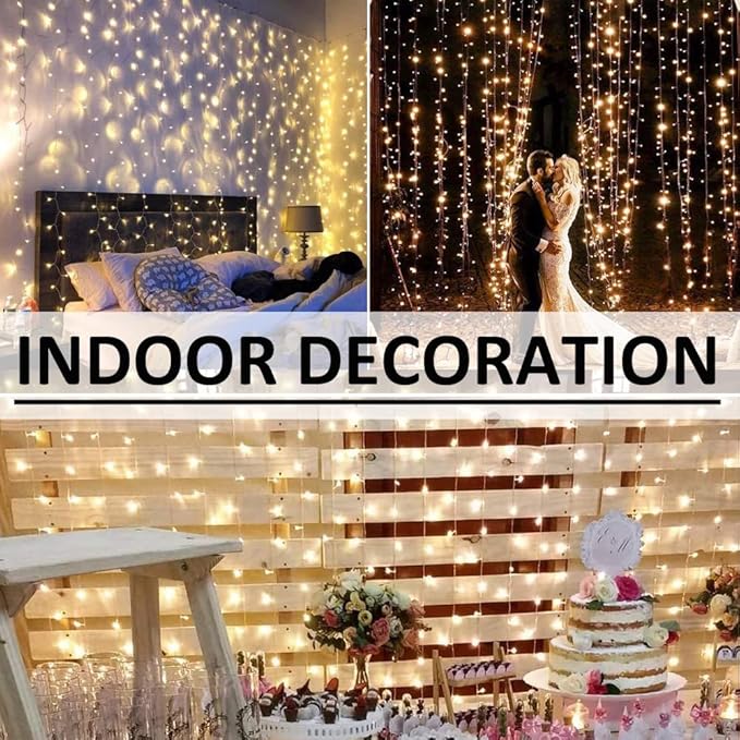 Solhice LED Curtain Lights Outdoor 50ft x10ft, 1000 LED Plug in Hanging String Lights Indoor Bedroom, Twinkle Light Backdrop for Outside Wedding Decor, Warm White (Not Connectable)