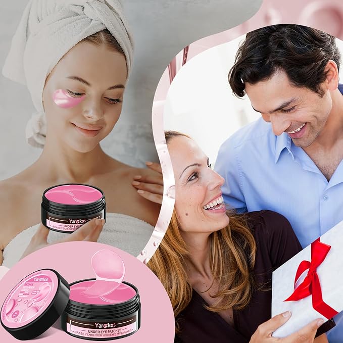 60 Pcs Pink Under Eye Patches, 30 Pairs Undereye Mask for Puffy Eyes Dark Circles Treatment, Collagen Gel Pads Hydrating for Eye Bags Puffiness Wrinkle, Women Men Beauty Skin Care Products