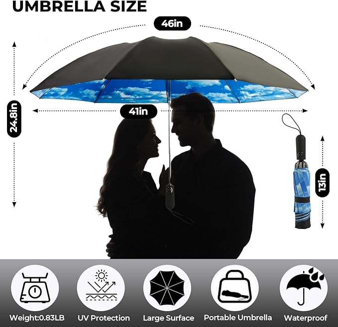 ZDSSM Compact Inverted Travel Umbrella, Automatic Open Close, 9-Rib 46 Inch Windproof Umbrella, Waterproof UPF 50+, Portable Umbrellas for Men, Women, Travel, and Daily Use