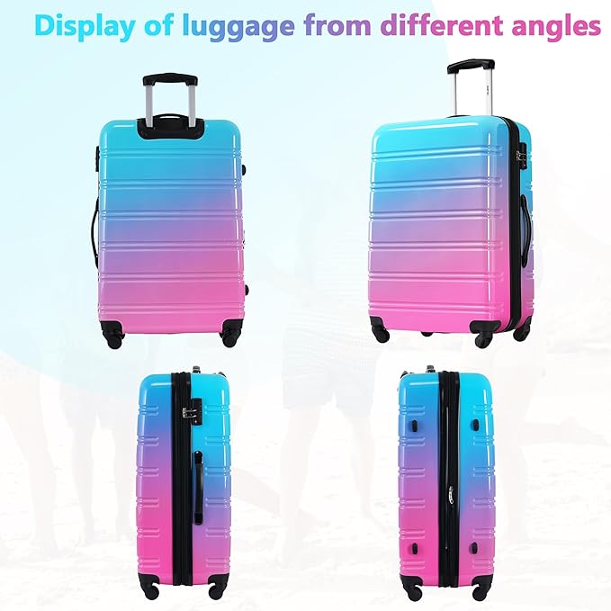 Merax Suitcase Set, Hardshell Luggage Sets 3 Piece with Spinner Wheels, Expandable Gradient Color Suitcase with TSA Lock Lightweight 20" 24" 28", Blue and Red