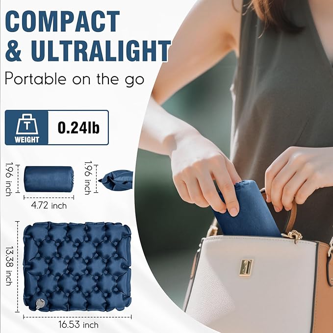 Inflatable Seat Cushion Portable Lightweight Stadium Seat Pad Travel Air Seat Cushion for Long Flights Camping Hiking Bleacher Airplane Stadium Office